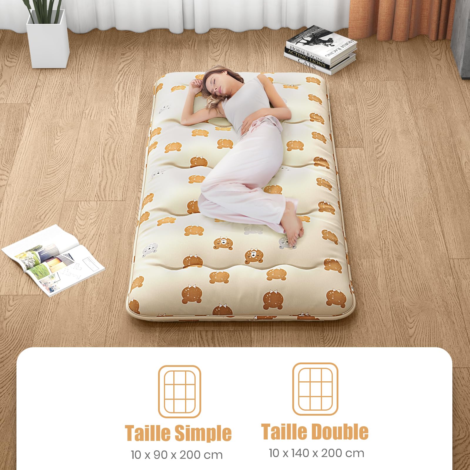 GIANTEX Matelas Futon Japonais Portable 90 x 200 cm, Rembourrage en Coton, Matelas de Sol Pliable pour 1 Personnes, Sac de Transport, Housse Lavable, 2 Bandages, Tatami Pliable pour Voyage, Camping
