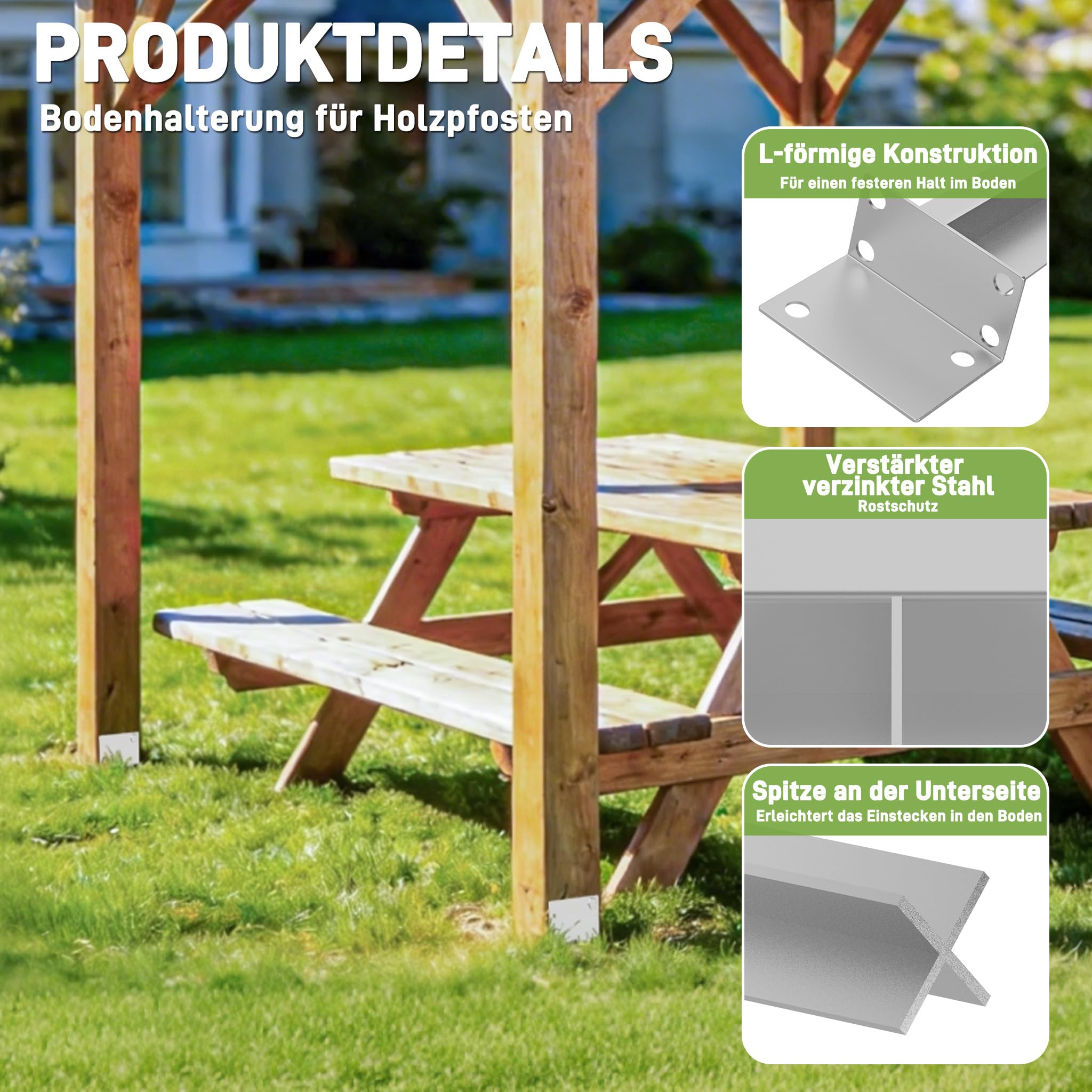 Froadp Bodenhülse Einschlaghülse L-Form 70cm Feuerverzinkt 2mm Metall Pfostenträger für Holzpfosten Metallpfosten 8 Stück Silber Bodenanker Erdspieß passend für Zaun Carport Pergola Gartenbau