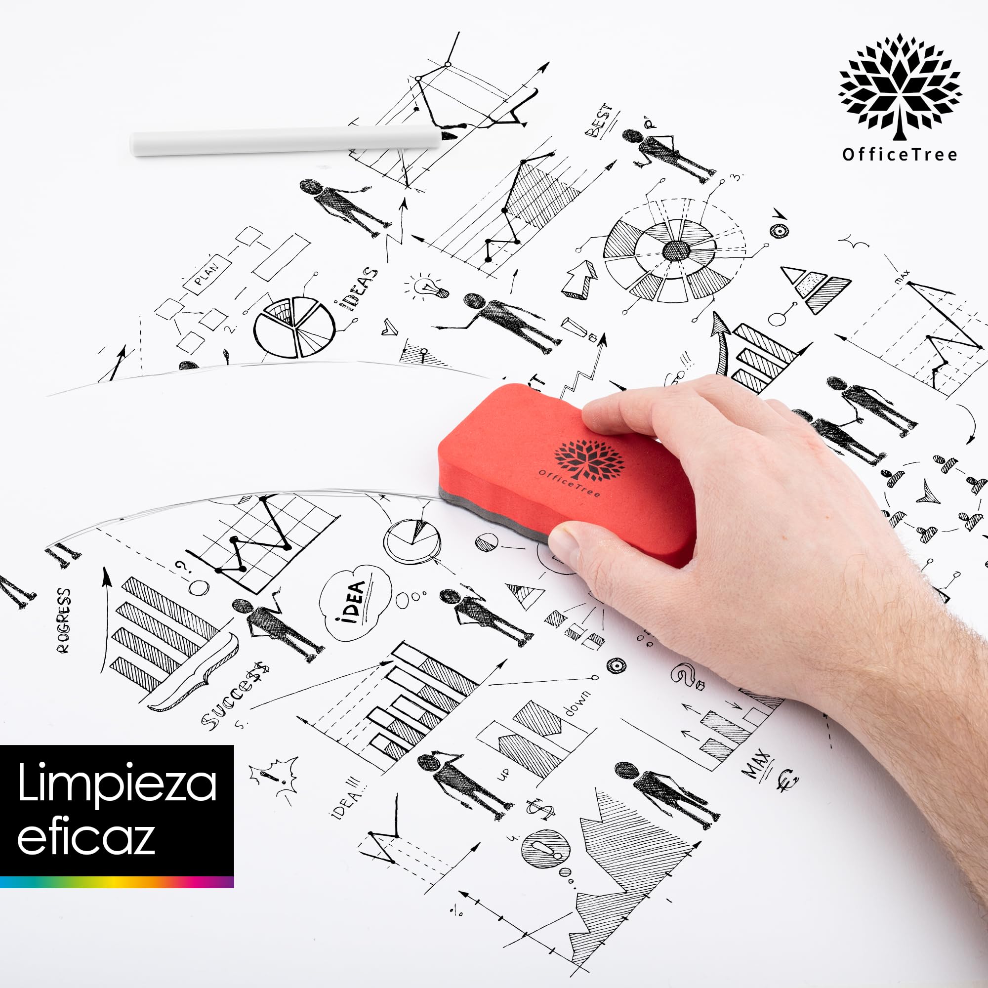 OfficeTree Borrador Pizarra Blanca Magnetico Colorido 6 Piezas