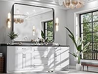 Vista 142 de Hasipu Espejo de baño LED con luces de 40 x 26 pulgadas, espejo de luz con marco de metal negro para tocador, antiniebla, regulable, 3