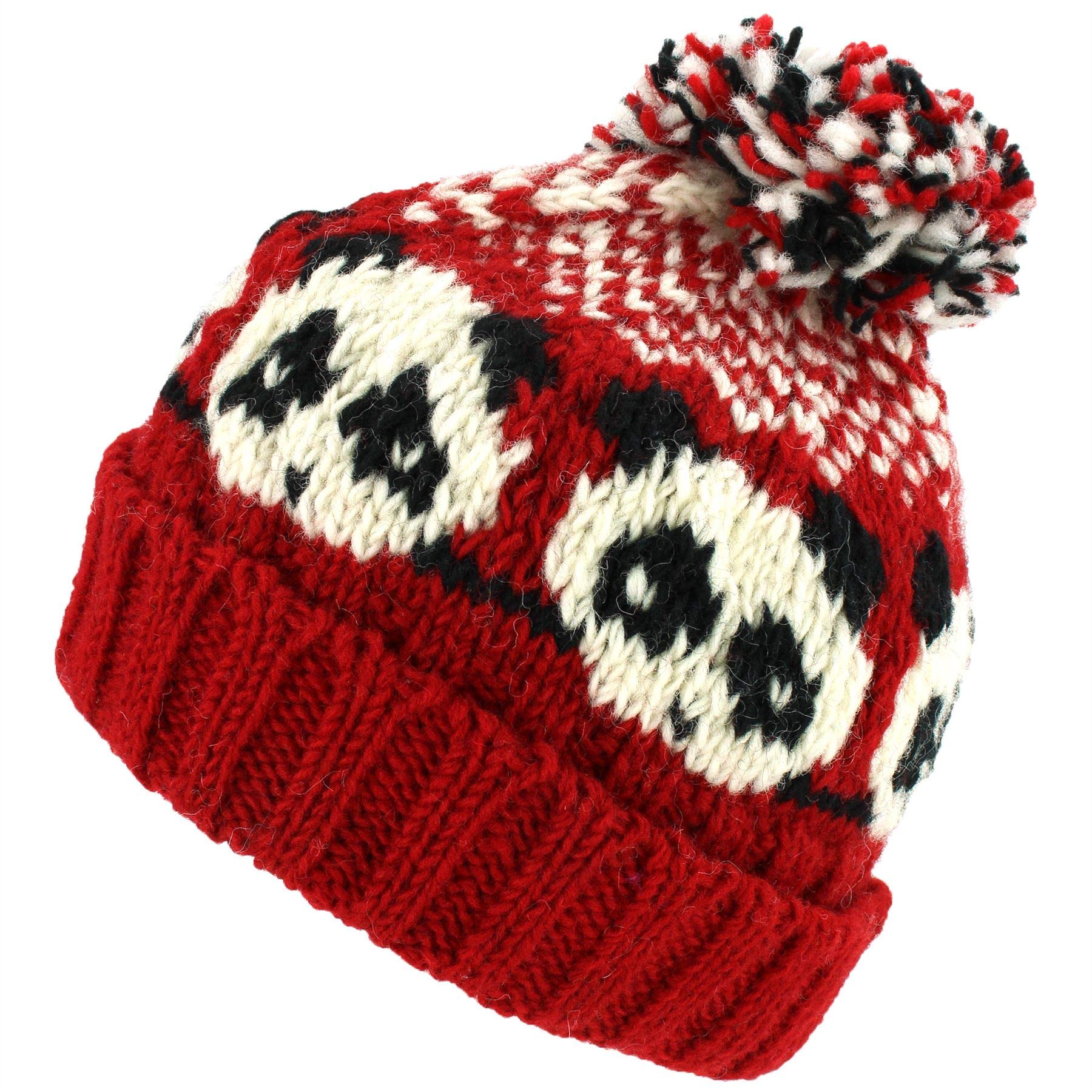 Loud Hats Wool Knit Bobble Beanie Hat - Panda - Red White