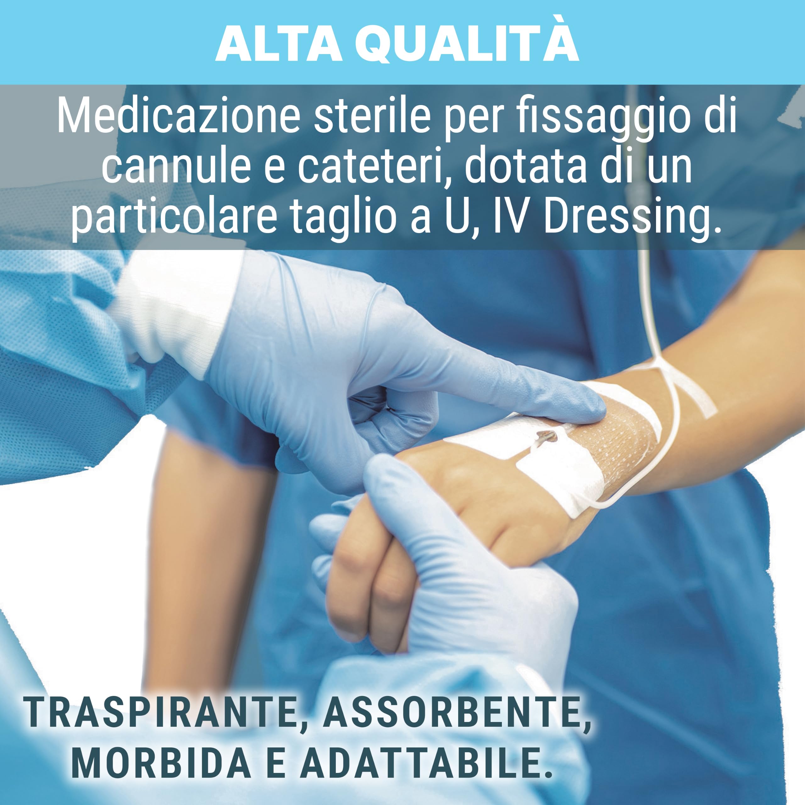 TOUCHMED Medicazione Adesiva in TNT Sterile di Fissaggio Cannula e Catetere con Taglio a U - IV Dressing - 7x8 cm - Monouso - Confezione da 100 Pezzi