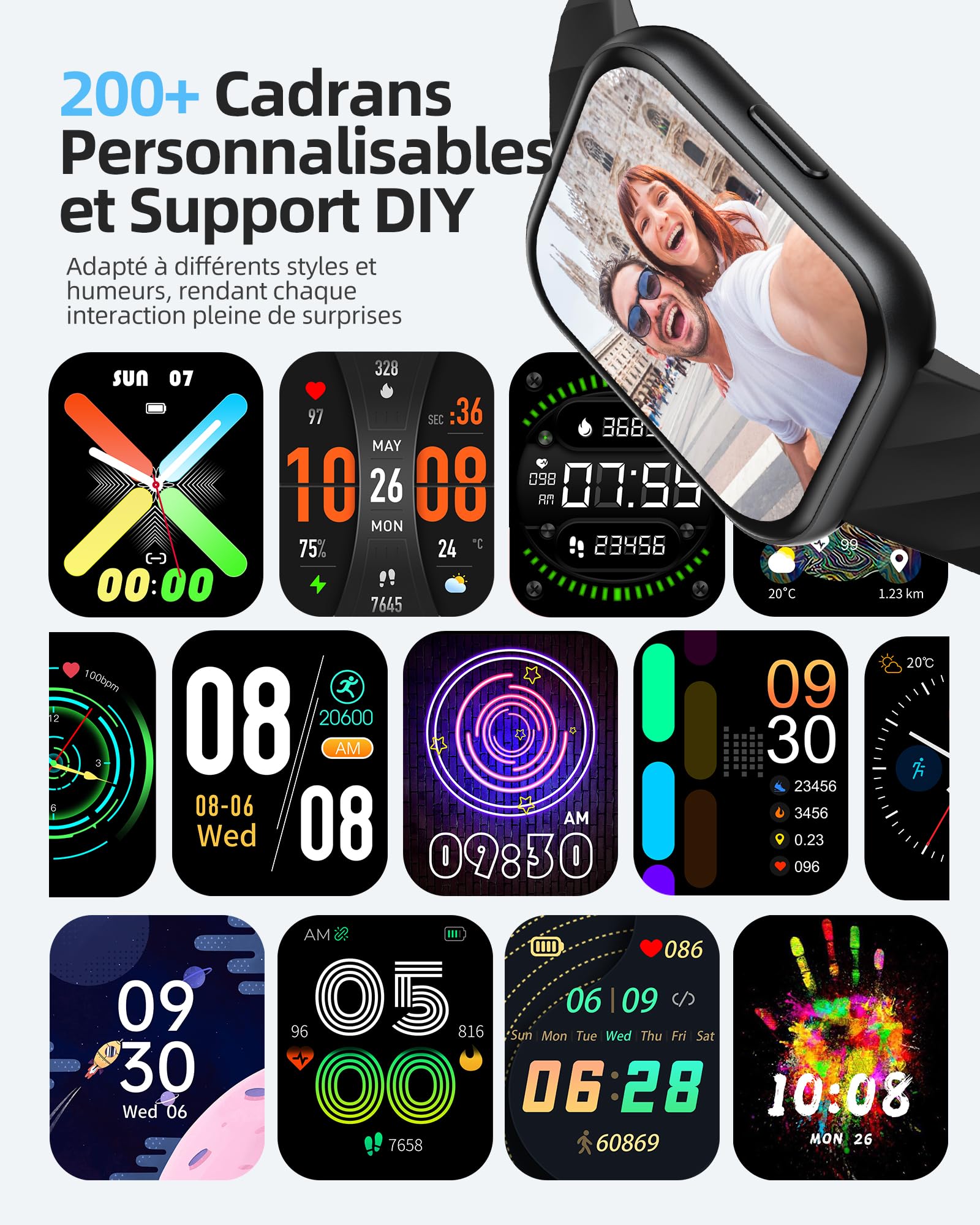 Parsonver Montre Connectée Homme Femme avec 5ATM Étanche, Sport Montre pour Natation, 1,8" HD Smartwatch avec 100+ Sportifs, Sommeil, Fréquence Cardiaque, Montre Connectee pour Android & iPhone, Noir