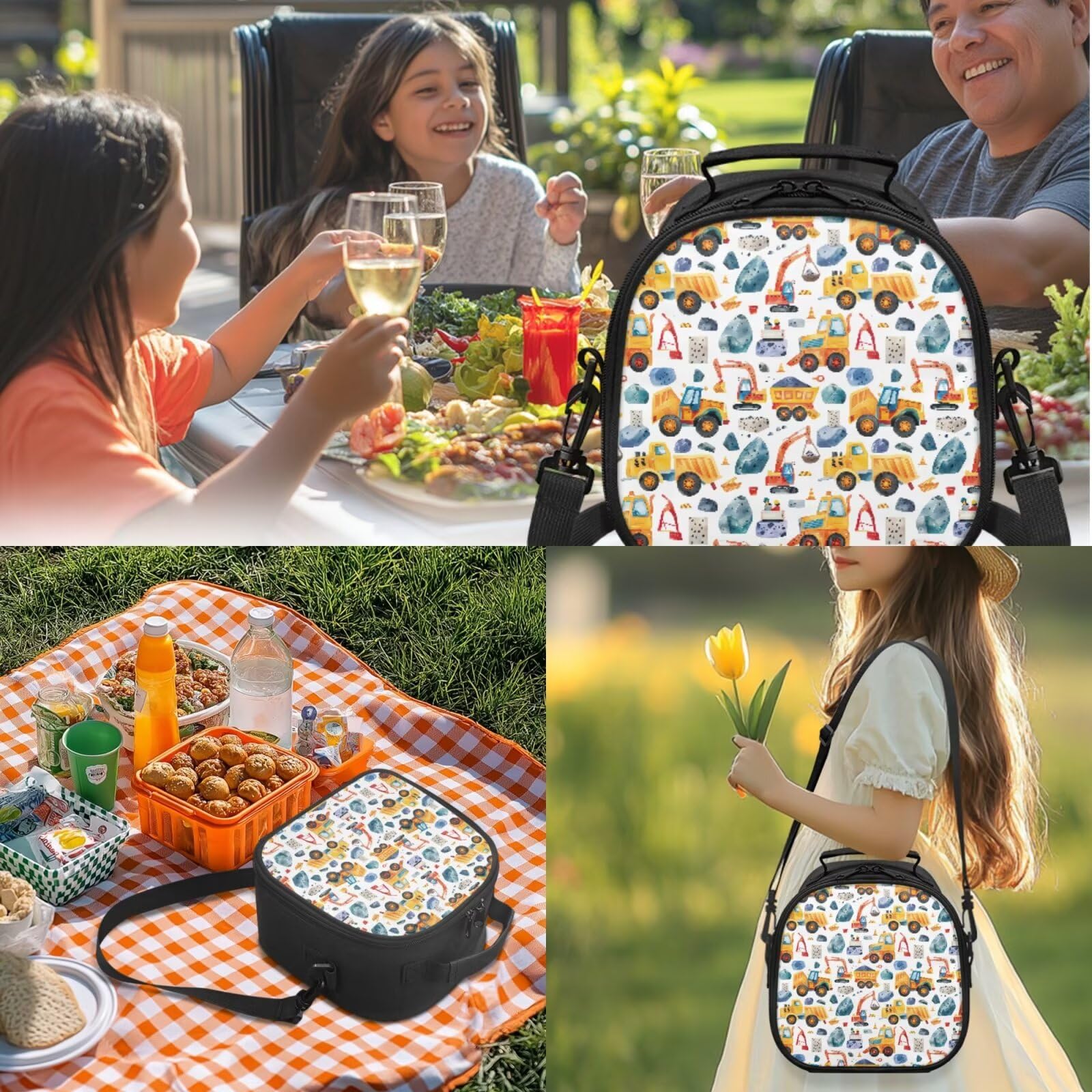 Vanideaoty Cartoon Truck Bento Lunch Box Insulated Lunch Box for Kids 8.2In Kids Lunchbox Set of 2 MultiPurpose Water Bottle Accessories