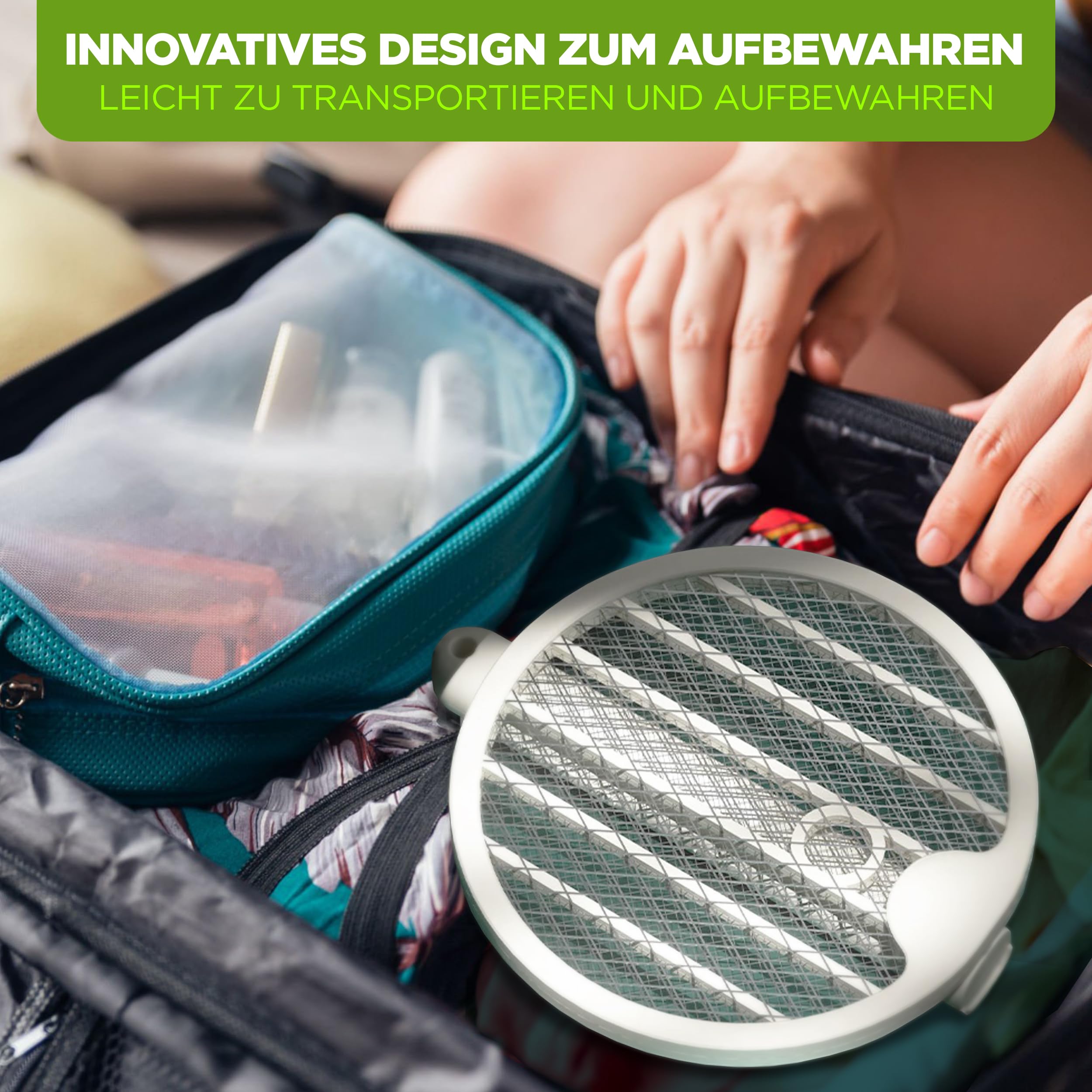 ISOTRONIC Elektrische Fliegenklatsche schützt vor Moskitos & Motten – Mückenklatsche mit UV-Lichtfalle – faltbar für Reisen & Wandmontage – Insektenvernichter für Innen & Außen (2 Stück)