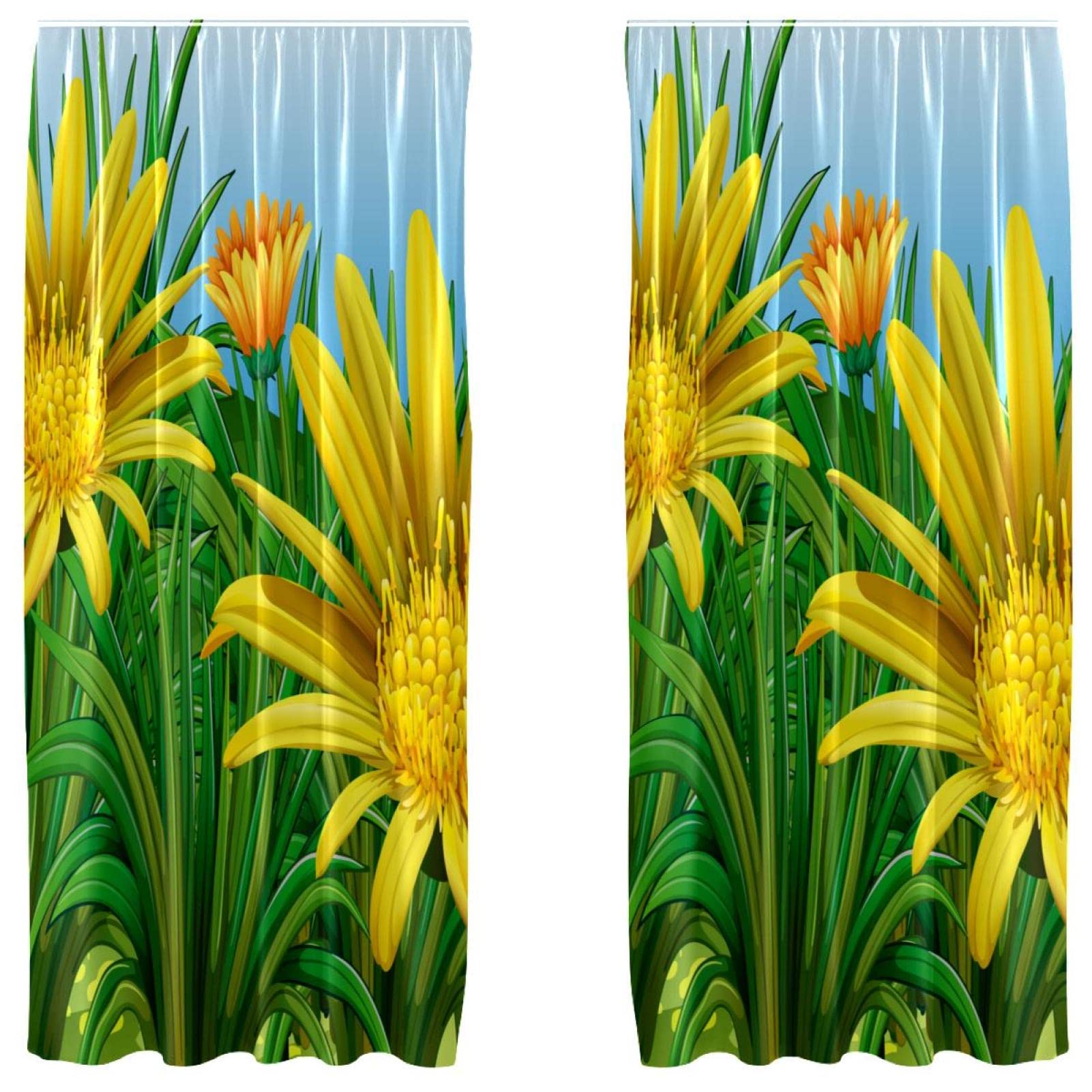 Cortinas para salones oscuros de flores amarillas y dos paneles 55x84