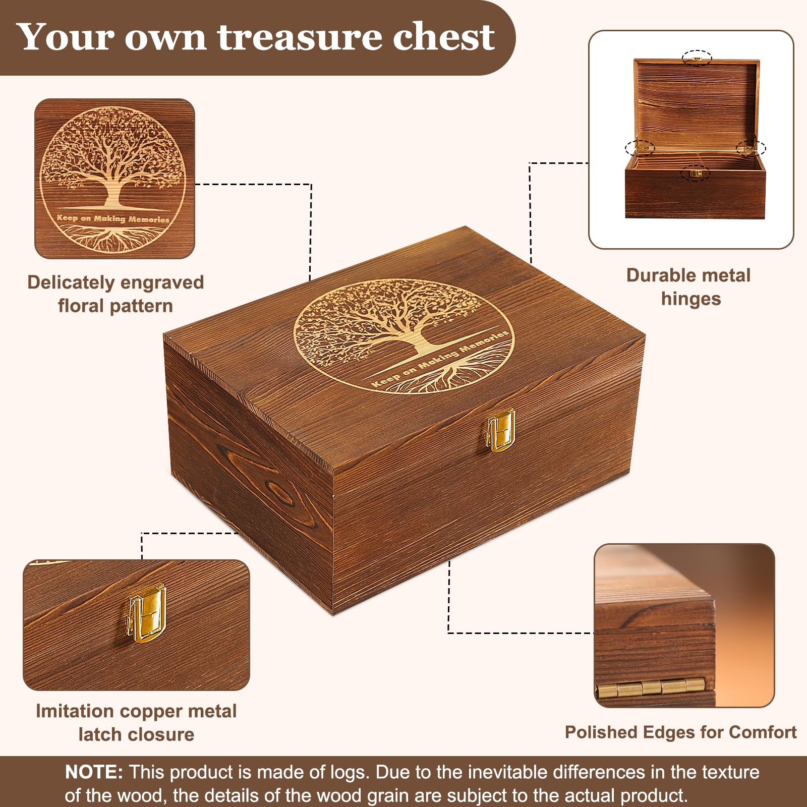 GLOMAXLY Large Tree Of Life Wooden Keepsake Box - Elegant Vintage Jewelry Storage Box Durable Wooden Box For Storing Photos, Gifts, Jewelry, Decorative Memory Boxes With Anti-Slip Pads