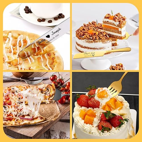 Miniatura 5 de Juego de cuchillos y servidores personalizados para tartas de boda, tenedores de acero inoxidable, cortador de tartas, juego de corte de pastel