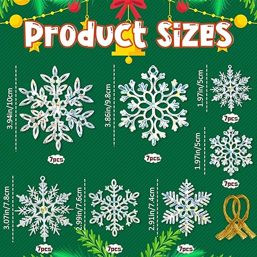 Miniatura 10 de 49 piezas de decoraciones de fiesta de Navidad adornos de copo de nieve  Champ Glitter copos de nieve DIY adornos colgantes para árbol de Navidad de