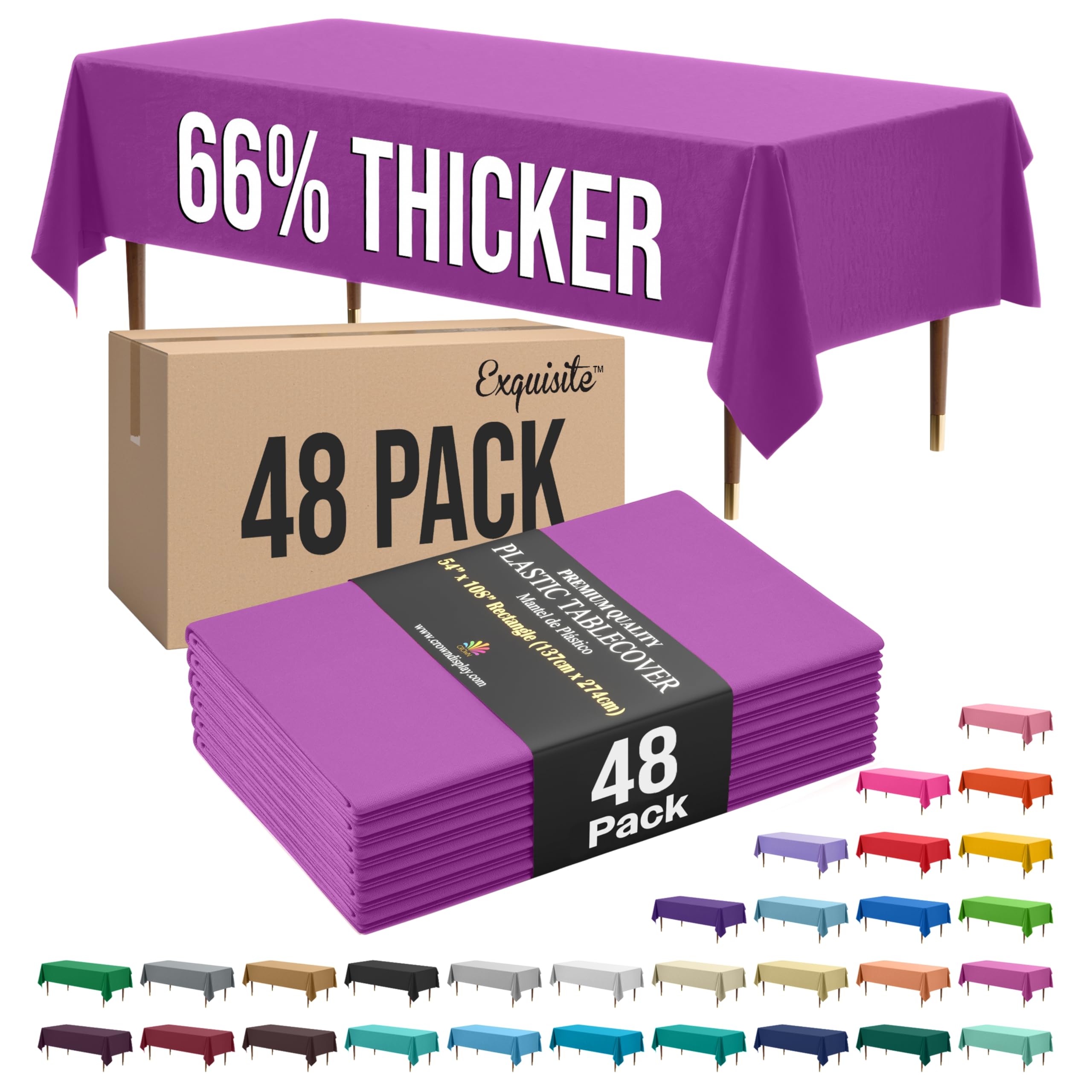 Exquisite 66% Thicker Magenta Rectangle Tablecloth 54"x108" - 48 Pack