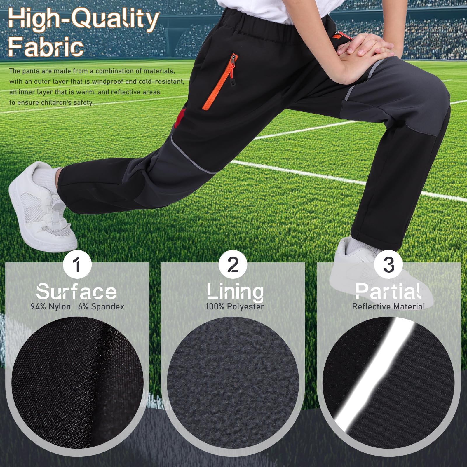 BWBIKE Pantalones de Nieve para Niños con Forro Polar Térmico Forrado al Agua y al Viento, Pantalones de Esquí de Invierno Softshell para Exteriores con Bolsillos con Cremallera para Niños y Niñas