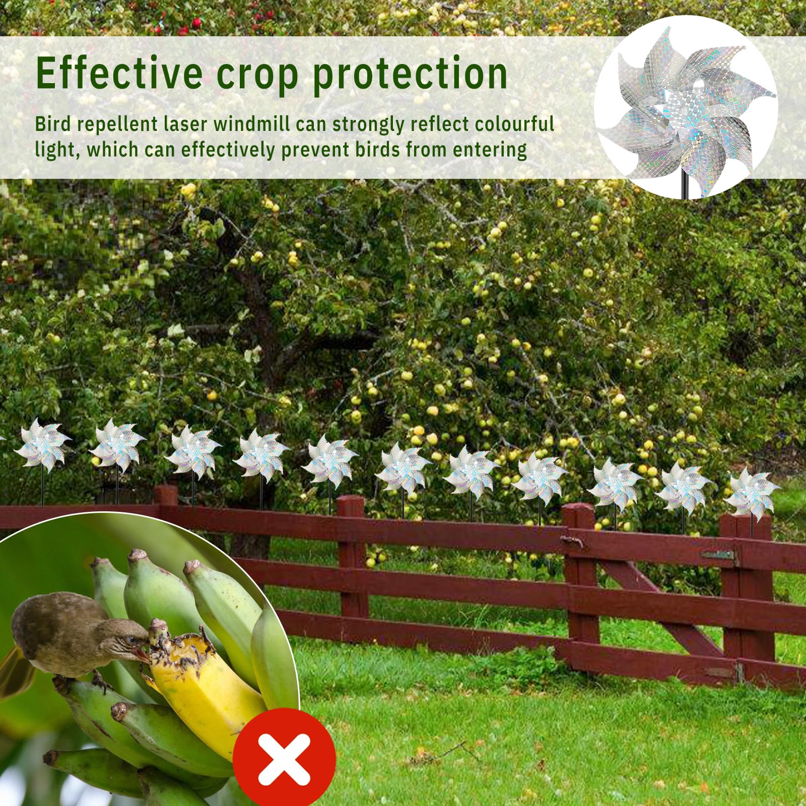 CIYIN 6 Pezzi Mulino a Vento Riflettente, Dissuasori Per Piccioni, Girandola a Vento Riflettente, Repellente per Uccelli Girandole, Girandole Uccelli per Balcone Frutteto, Giardino, Cortile- Argento