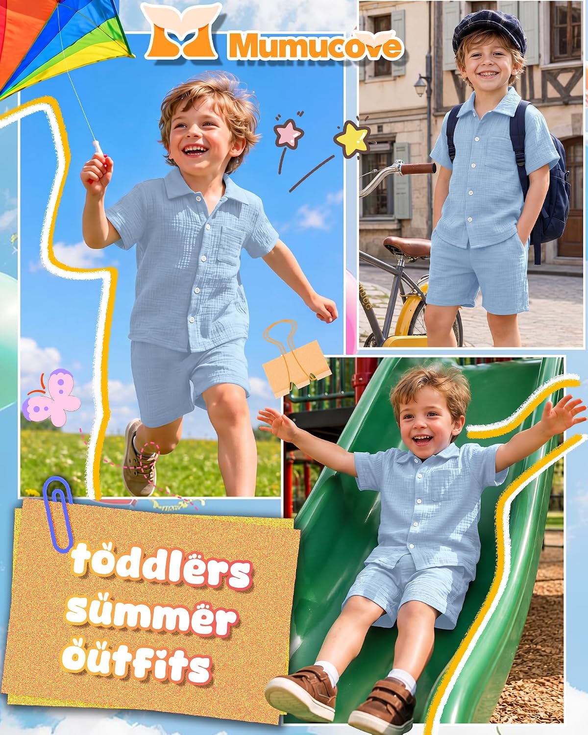 Baby Boy's Clothes Set 18M-5T Toddler Cotton Outfits Short Sleeve Button-Down Top Shorts Pocket Summer 2 Piece Set