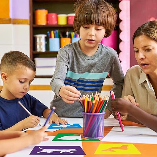 Miniatura 5 de 24 plantillas para niños de 8 pulgadas, plantillas de dibujo de tiza, tamaño grande, lavable, geométrica y temática de jardín, plantilla de forma
