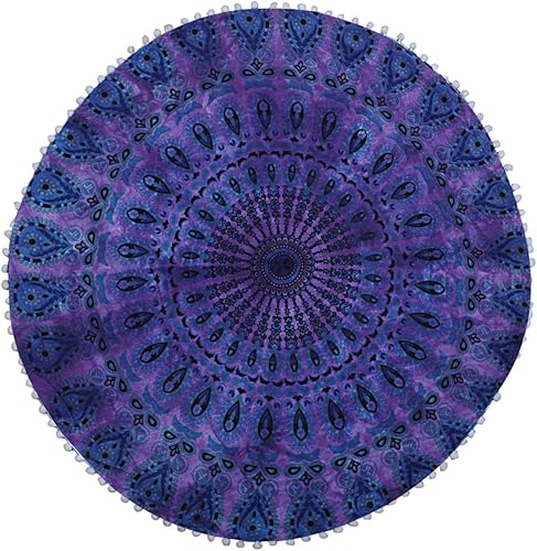Miniatura 6 de Funda para cojín de mandala, estilo decorativo hippie, bohemio, puf otomano, indio, con pompones, fundas de almohada