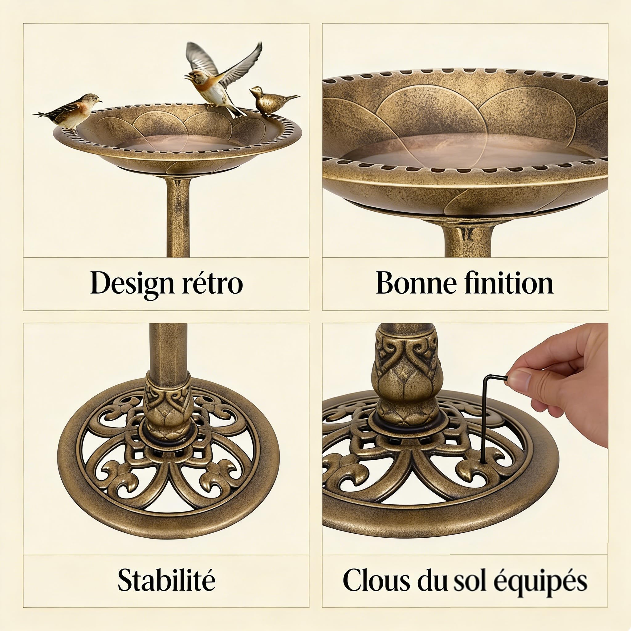 DREAMADE Bain d’Oiseaux Sauvages sur Pied, Etanche Résistant aux Imtempéries, Jardin/Cour Extérieur, Décoratif avec Aspect Métal, Bronze (Bronze)