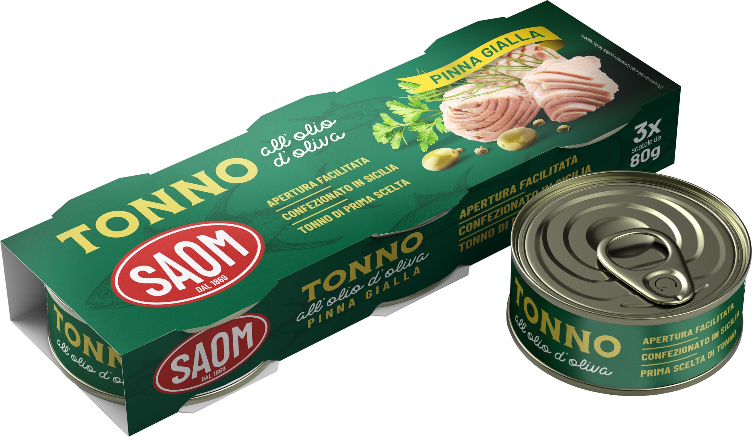 SAOM Tonno all'Olio d'Oliva, Pinna Gialla, Confezione da 3x80g, 32 Pezzi