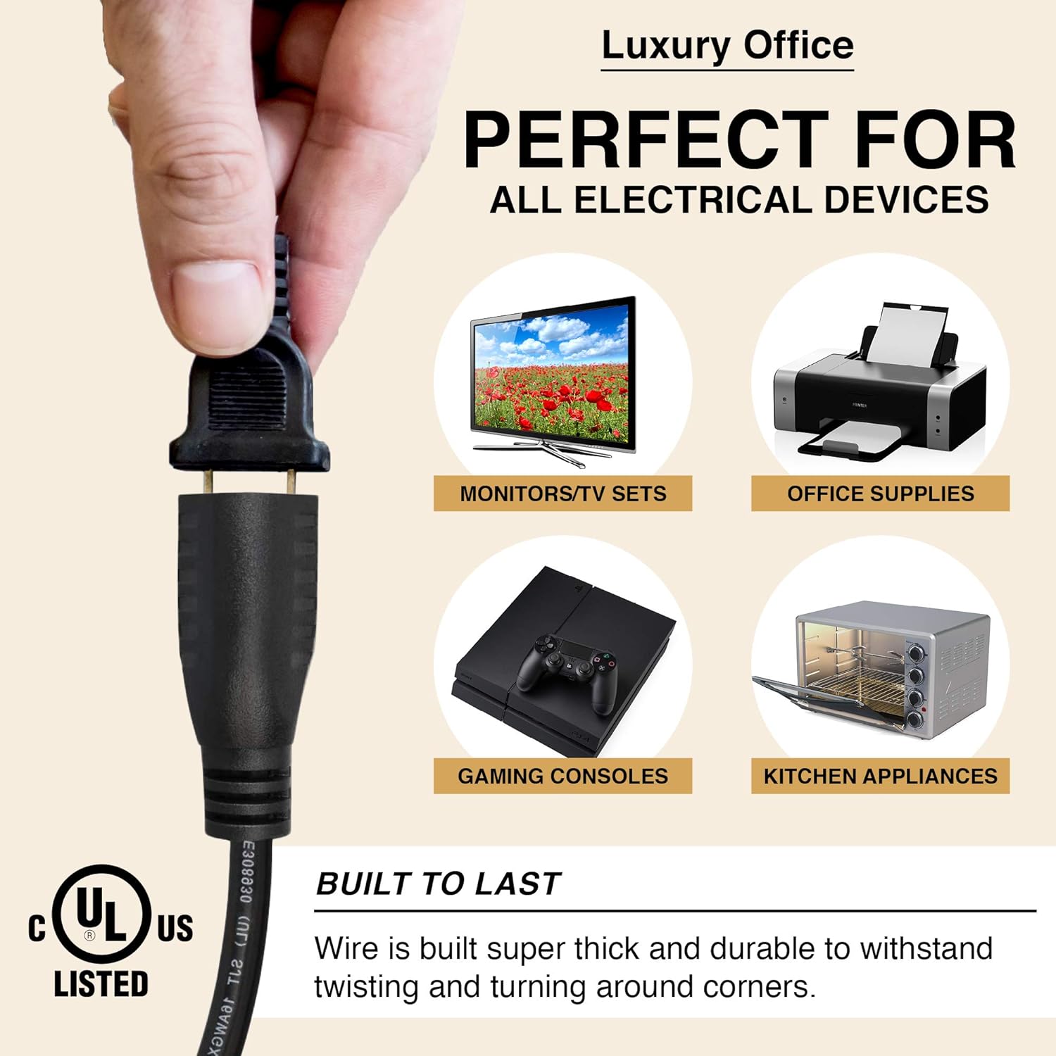 Short Extension Cord 1 Ft 12 Inches, 16AWG 3 Prong Male to Female - Flat Plug Short Indoor and Outdoor Extension Cord- Power Extension Cord Black- Small Heavy Duty Extension Cable- Luxury Office