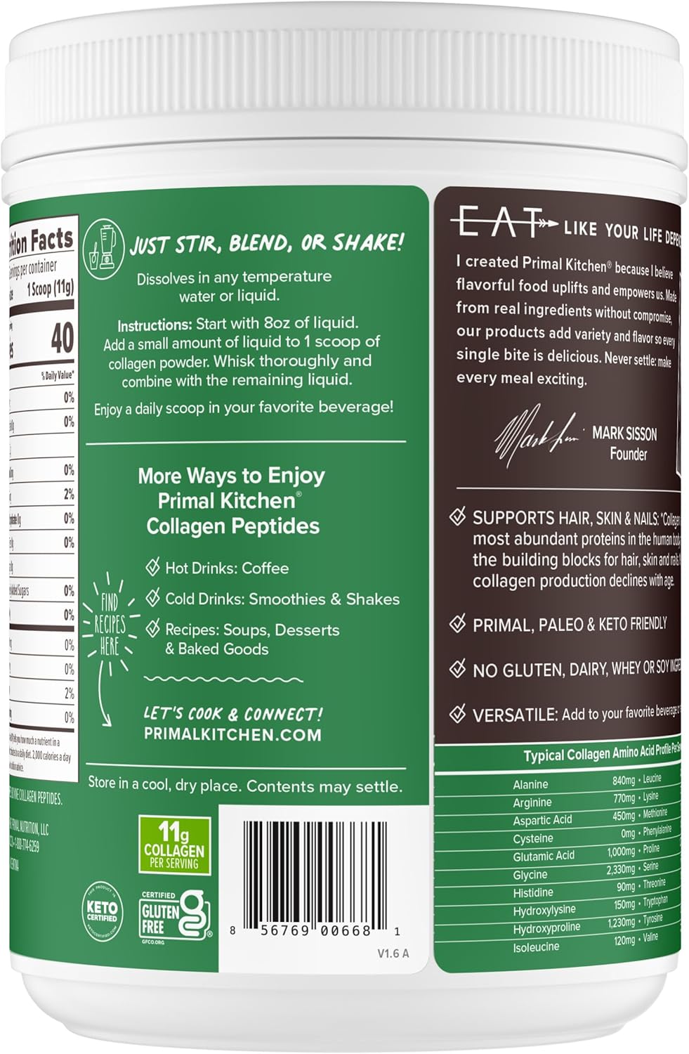 Primal Kitchen Collagen Peptides, Unflavored Collagen Powder, 1.2 Pounds