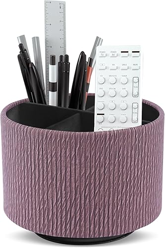Miniatura 9 de Organizador redondo de cuero para suministros de arte, soporte para control remoto, giro de 360 grados, soporte multifuncional para lápices, 4