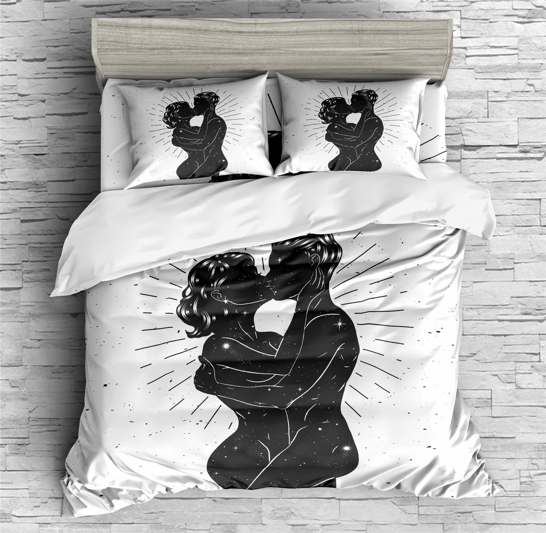 REALIN Bettbezüge Set Süßes Pärchen Liebe Bettwäschedie Liebe Paar Leidenschaft Bett Sets 2/3/4Teilig Bettbezüge/Kissenbezüge/Bettlaken Für Kinder,Jungen,Mädchen (C,Single-140x210cm-3PCS)