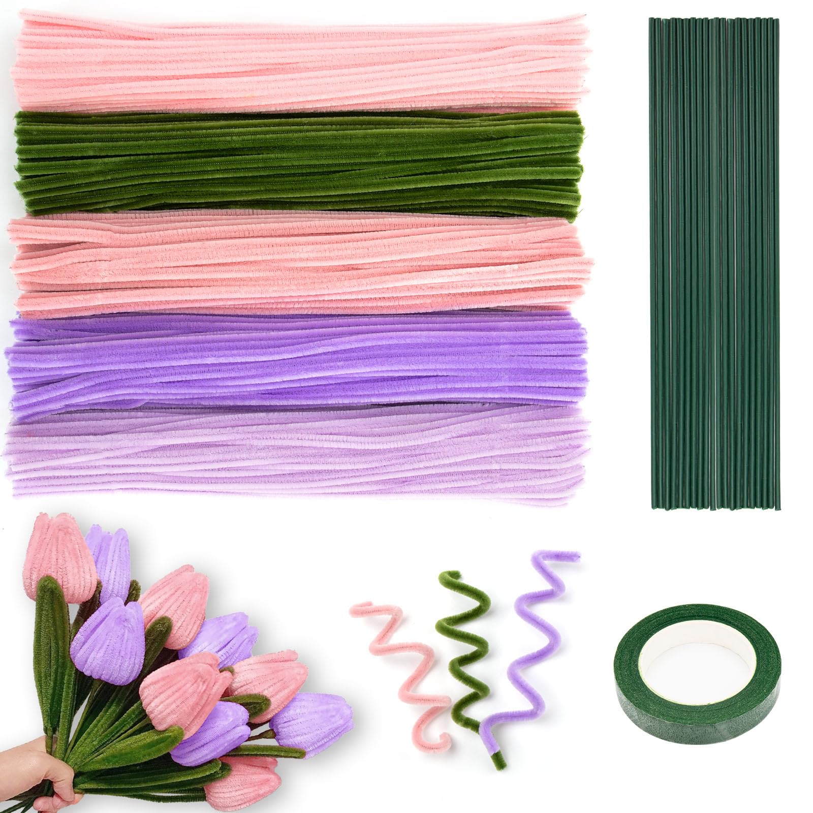 Onlyesh 500 Stück Pfeifenputzer zum Basteln, 5 Farben 30cm P