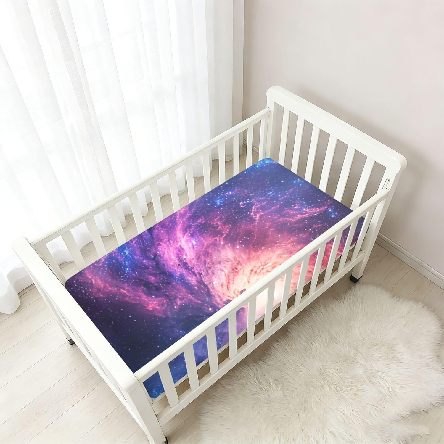 Galaxy Colorful Crib Sheets Soft Breathable Fitted Cotton Baby Crib Sheets Mattress Cover for Girl Boy, 52" x 28" x 9"