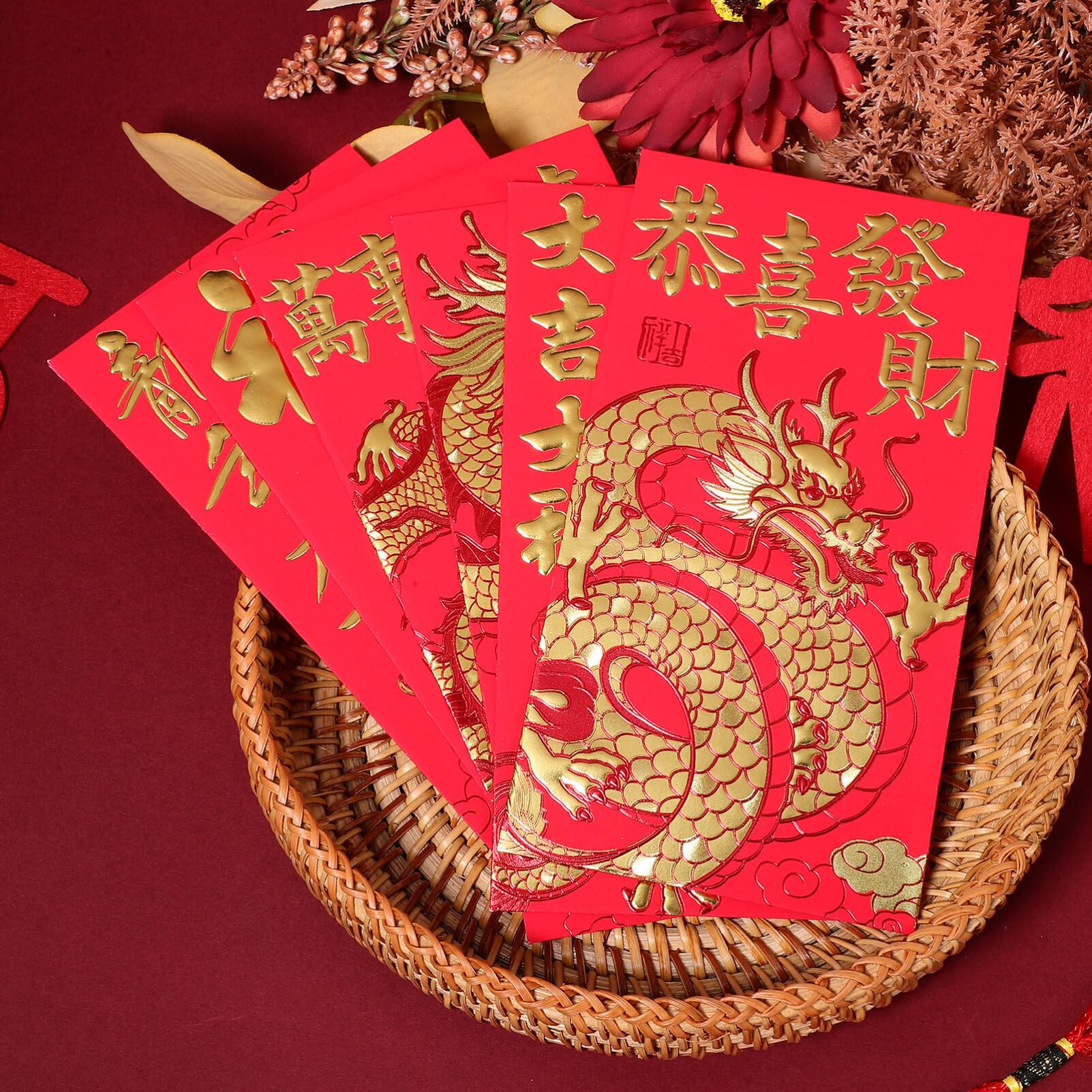 36 Buste Rosse Cinesi 2024 – 6 Stili Per Capodanno, Anno Del Drago, Matrimoni E Compleanni – 17x9 Cm