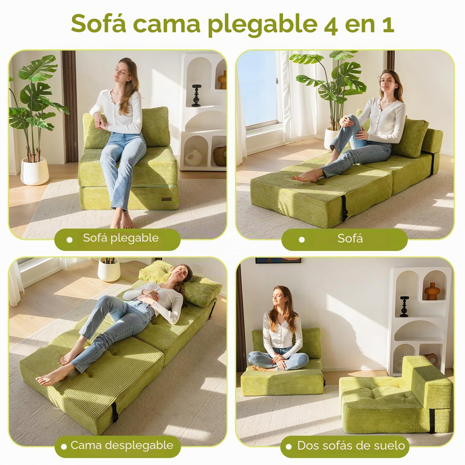 MAXYOYO Sofá Plegable con Función de Dormir, Sofá Cama Convertible con Espuma De Apoyo De Alta Densidad, Silla Plegable Portátil 4 en 1 Que Se Transforma En Una Tumbona De Suelo, Sofá De Suelo
