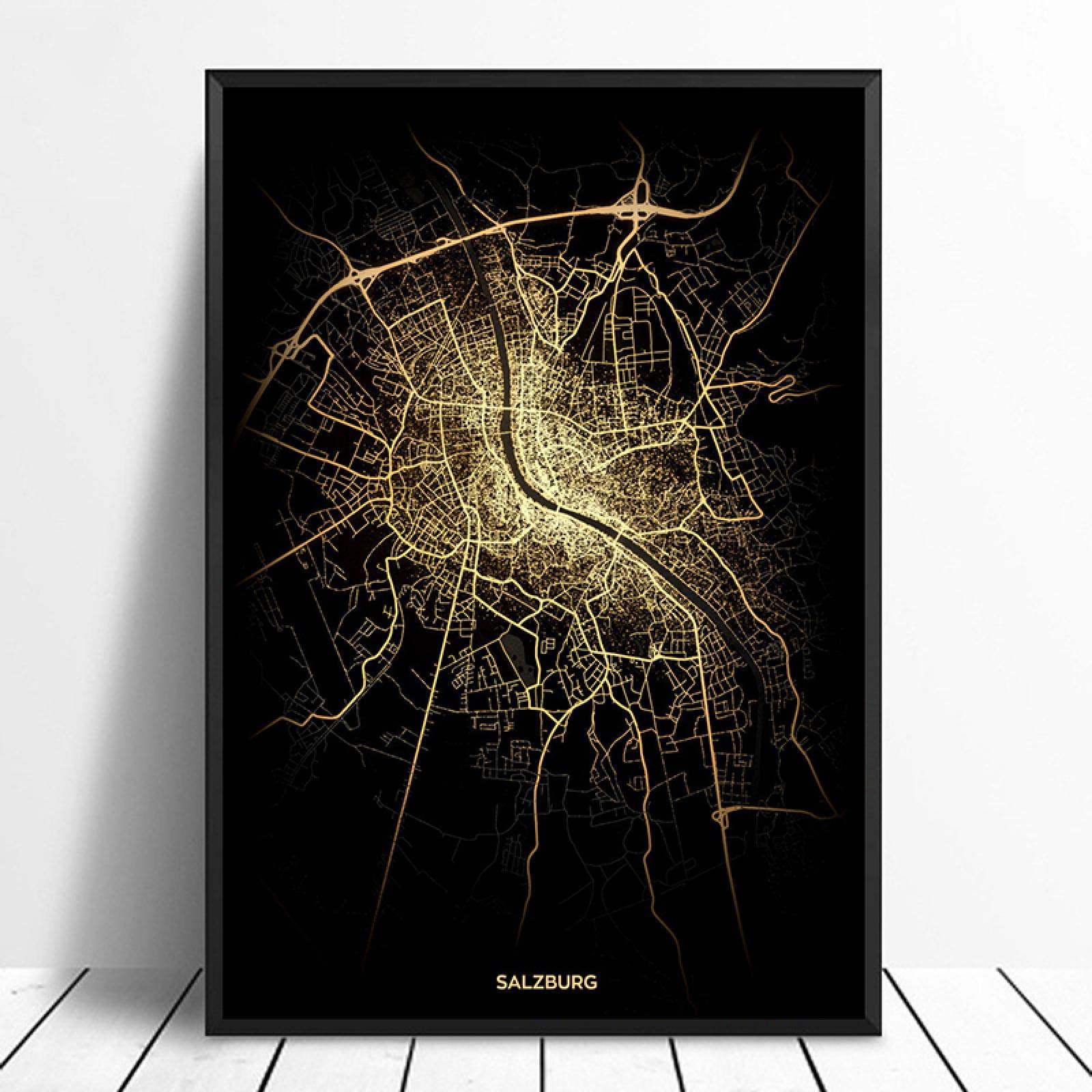 Carte de Salzbourg impression sur toile - Poster mural personnalisé style nordique