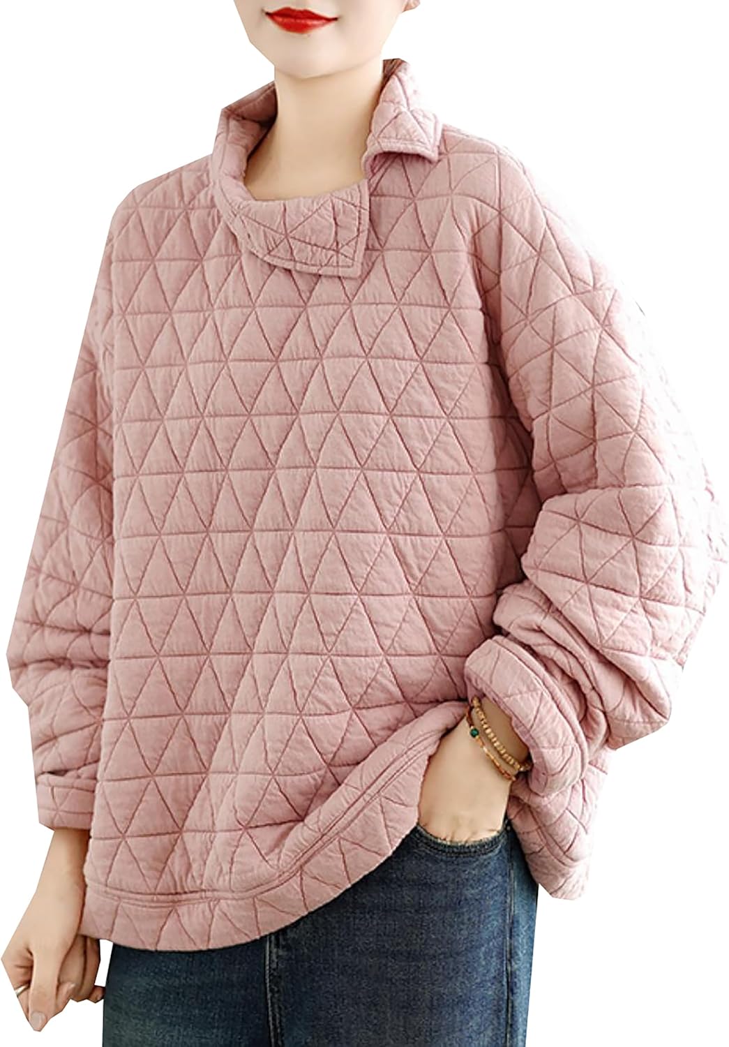 [A Q P K W A] キルティングパーカー レディース ゆったり プルオーバー トレーナー クルーネック スウェット 長袖 秋