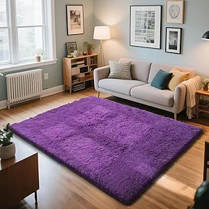 Purple Fluffy Rug Shaggy Area Rug, 4x6 Area Rugs for Girls Bedroom, Soft Cute Baby Play Mat, Indoor Floor Carpet for Teen, Nursery, Preppy Dorm, Plush Aesthetic Bedside Rug