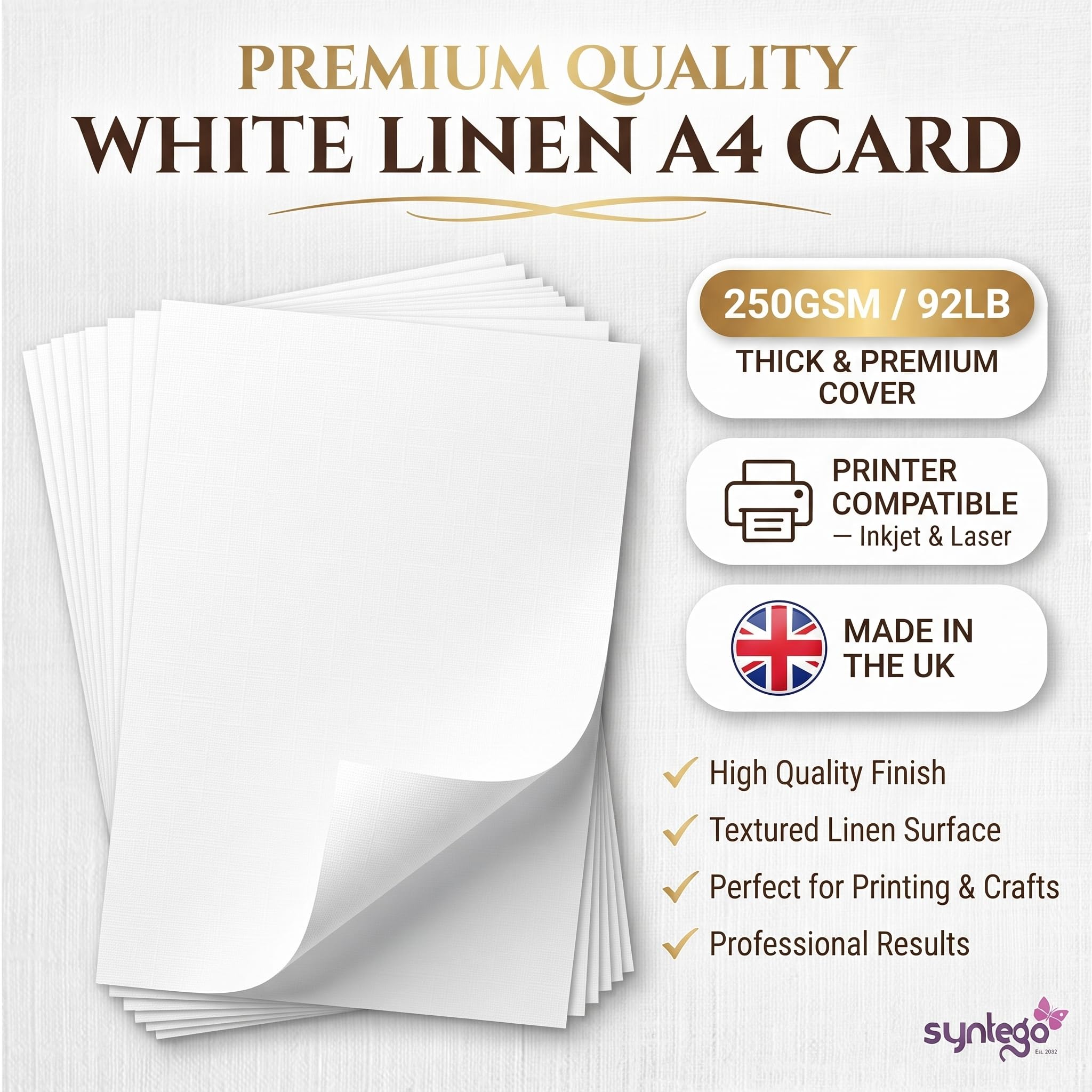 A4 Card White Silkweave Linen Textured Matt 250gsm x 10 Sheets