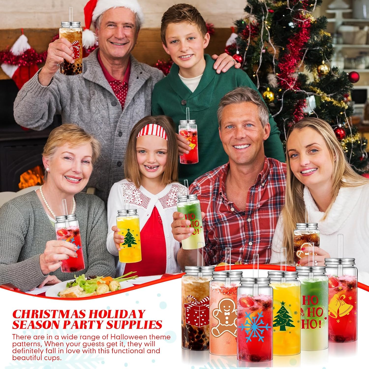 Skylety 24 Pcs Christmas Cups 13.5 oz Reusable Christmas Plastic Cups with Lids and Straws Snowflake Tumbler Xmas Tumbler for Coffee Wine Drinks for Decoration Party, 6 Styles - Image 6