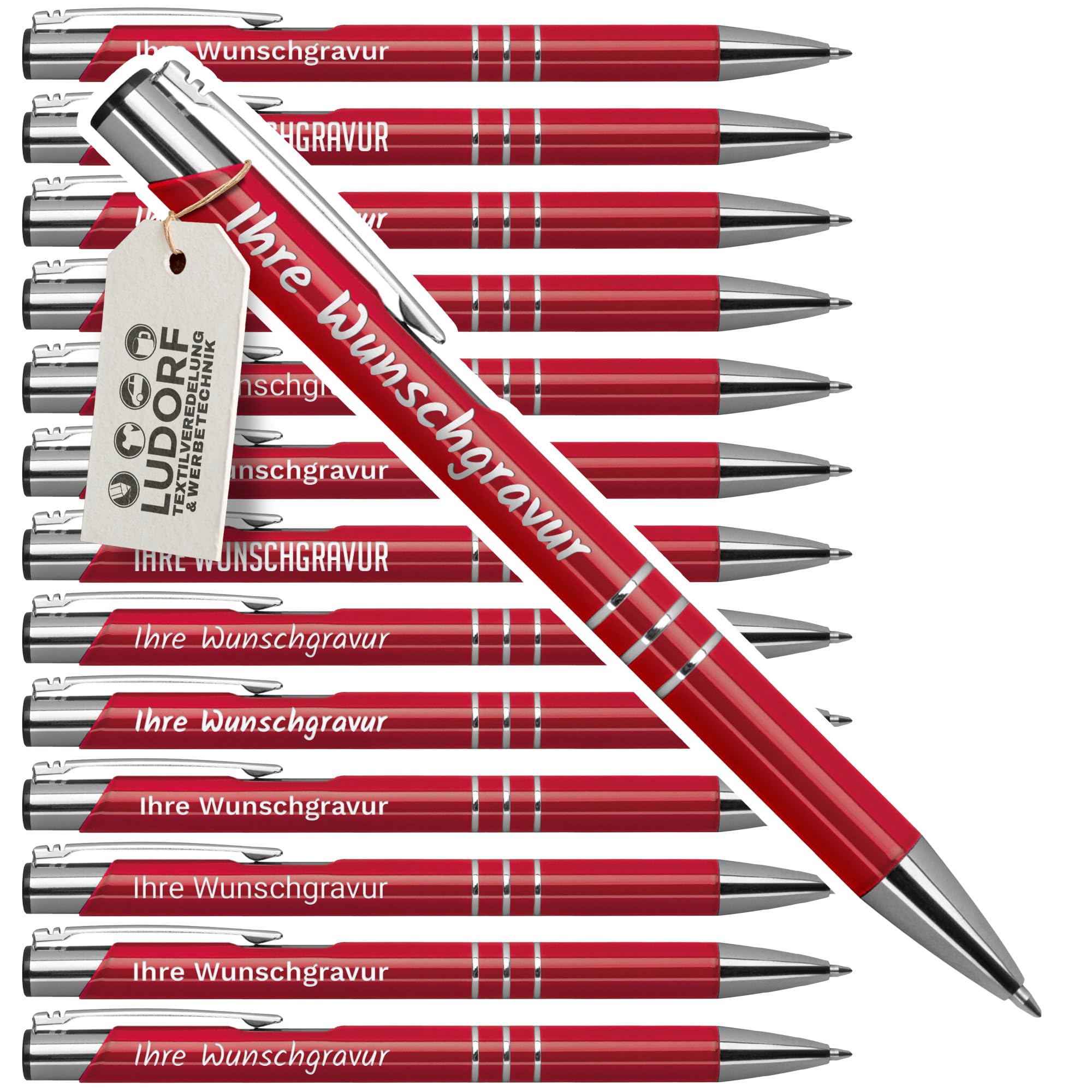 50x DELTA UNI LACKIERT Metall-Kugelschreiber mit Wunsch-Gravur - Personalisierte Kulis - Stift mit Namen - 16 Farben & 20 Schriftarten - 50 Stück - Rot