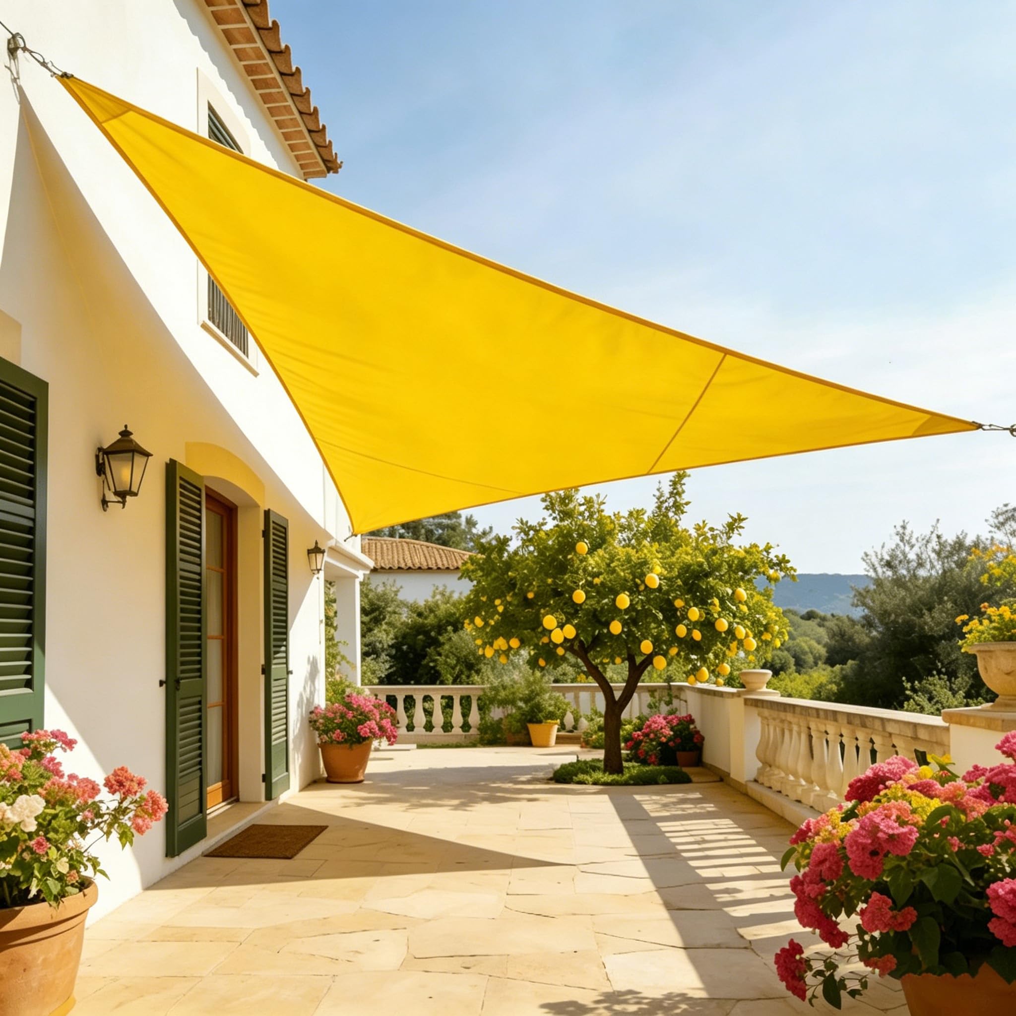 LLSZAHD Triangle Sun Shade Sail Waterproof, Sunscreen Awning Canopy, 98% UV Block Awnings For Patios With Free Rope, Easy Install & Durable, Sun Shad(Size:2×2×2m (6.56×6.56×6.56 ft),Color:Yellow)