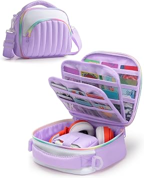 Marscamd Quilted Travel Case Compatible with Yoto Mini with 33 Card Slots, Carrying Case Compatible with 2024 Yoto Mini, Headphone and Accessories, Purple