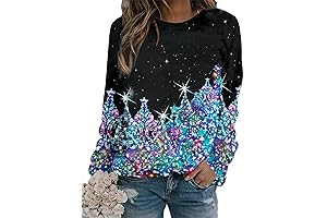 UNIQUEONE Women's Christmas Sweater, Ugly Xmas Tree Sequin Top Winter Sweatshirt