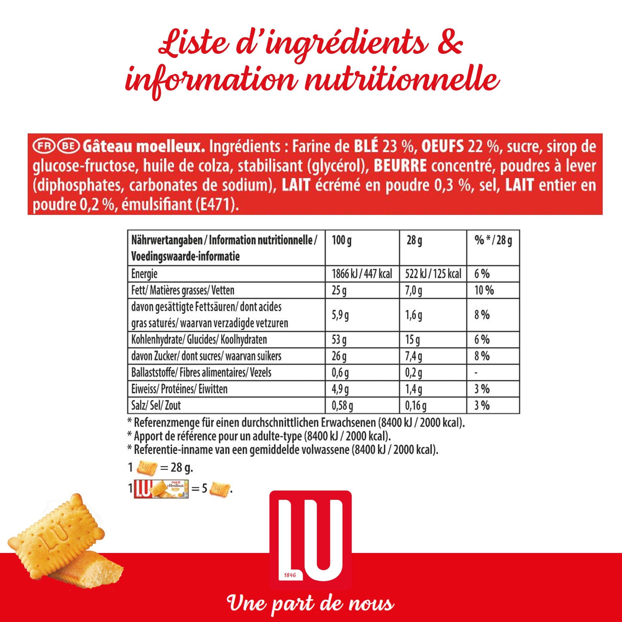 LU - Petit LU Moelleux - Petit Gâteau Moelleux Nature - Lot de Biscuits Individuels - Idéal pour un Goûter Gourmand pour les Enfants - - Carton de 48 Sachets de 28 g (L'emballage peut varier)