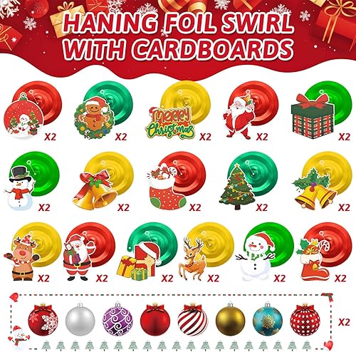 Miniatura 3 de Juego de 62 piezas de decoración de remolinos de papel de aluminio colgante de Navidad, muñeco de nieve, alce, letrero colgante de remolinos para