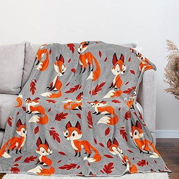 Cute Fox Blanket for Women Girls Kids Adults 50" x 60", Flannel Throw for Sofa Couch Bed Living Room, Gifts for Animal Lovers
