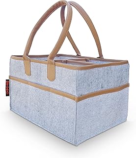 HIPPO Cute Diaper Baby Products Caddy Bag With Leather Reinforced Edges For Smart Mothers Baby Diaper Caddy Organizers Baby Wipes Felt Storage, Nursery, Foldable And Portable (Large, Grey, Design2)
