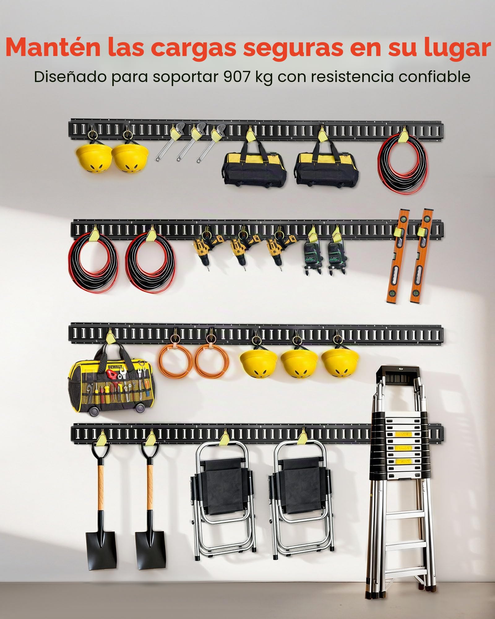 VEVOR Kit de Amarre E-Track, Paquete de 4 Rieles de 2346 mm, Capacidad de Carga de 909 kg, Sistema de Amarre para Furgonetas, Remolques, Garajes y Herramientas de Taller, Correas no Incluidas