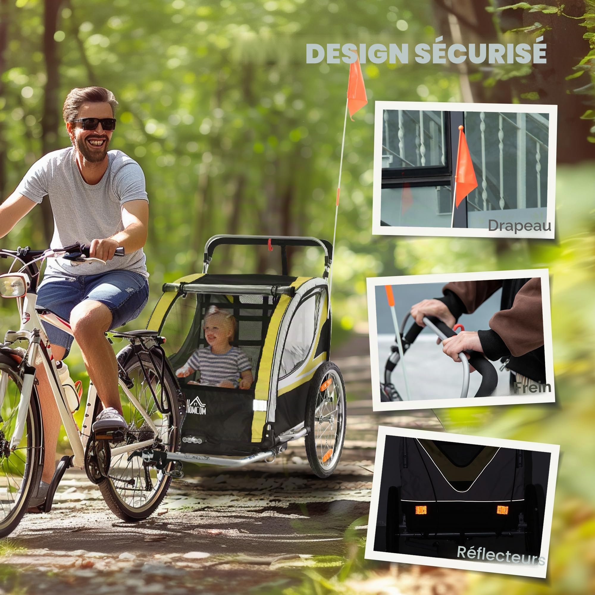HOMCOM 2 in 1 Kinderfahrradanhänger, Kinderanhänger, Fahrradanhänger mit Mesh-Tür, 360° Drehbares Vorderrad, Buggy mit Bremse, Anhänger, 142 x 75 x 101 cm