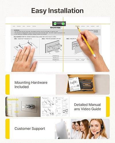 Miniatura 8 de monTEK Soporte de pared de TV resistente para televisores de 37 a 90 pulgadas de hasta 165 libras, 4 pruebas de carga, brazos articulados dobles de