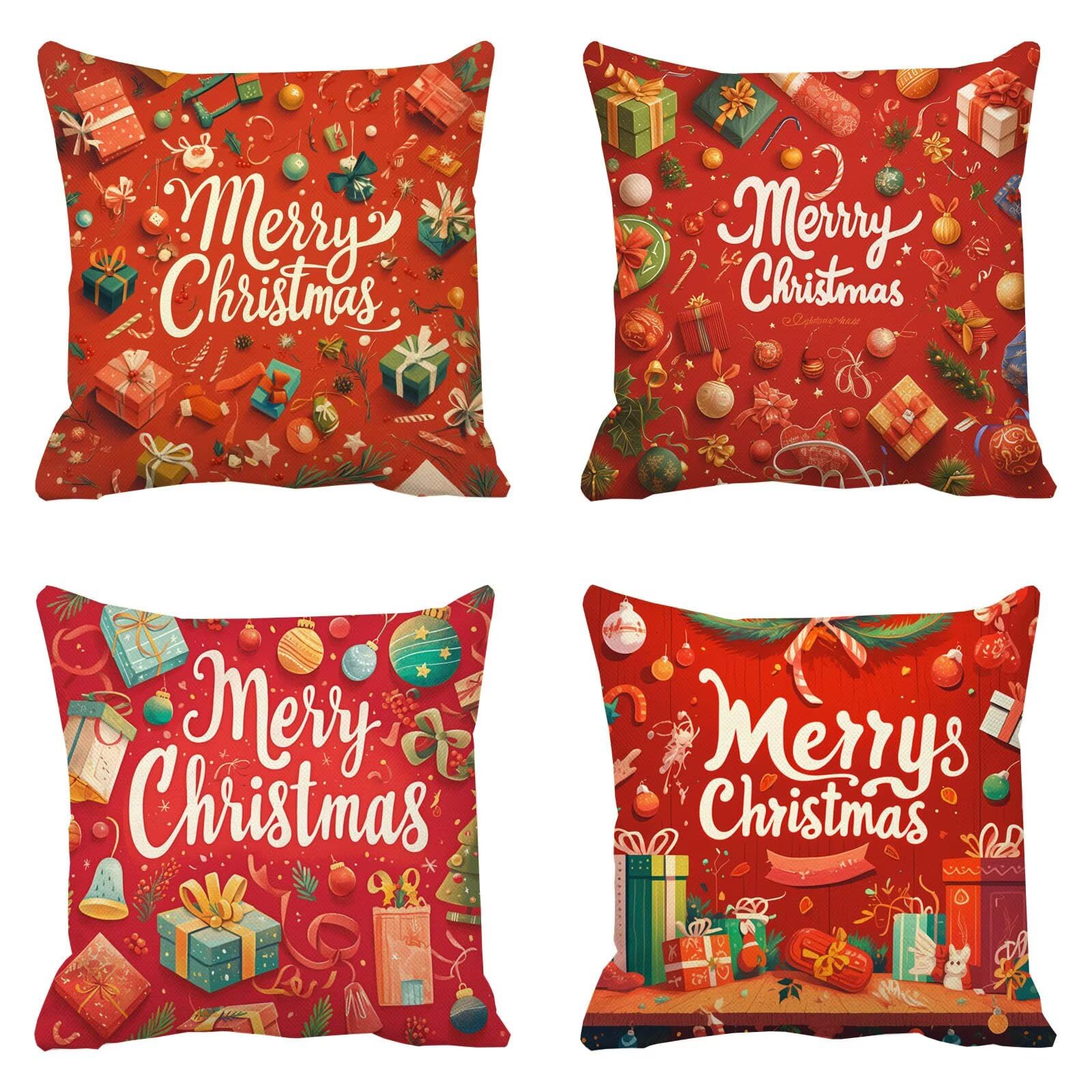 regalo Cuscini per Divano 45 x 45 Set da 4 Natale Copri Cuscini per Divano Velluto Copricuscini, Grandi Federa Cuscino Esterno Impermeabili Quadrato Copricuscino, Decorazioni Casa a-521