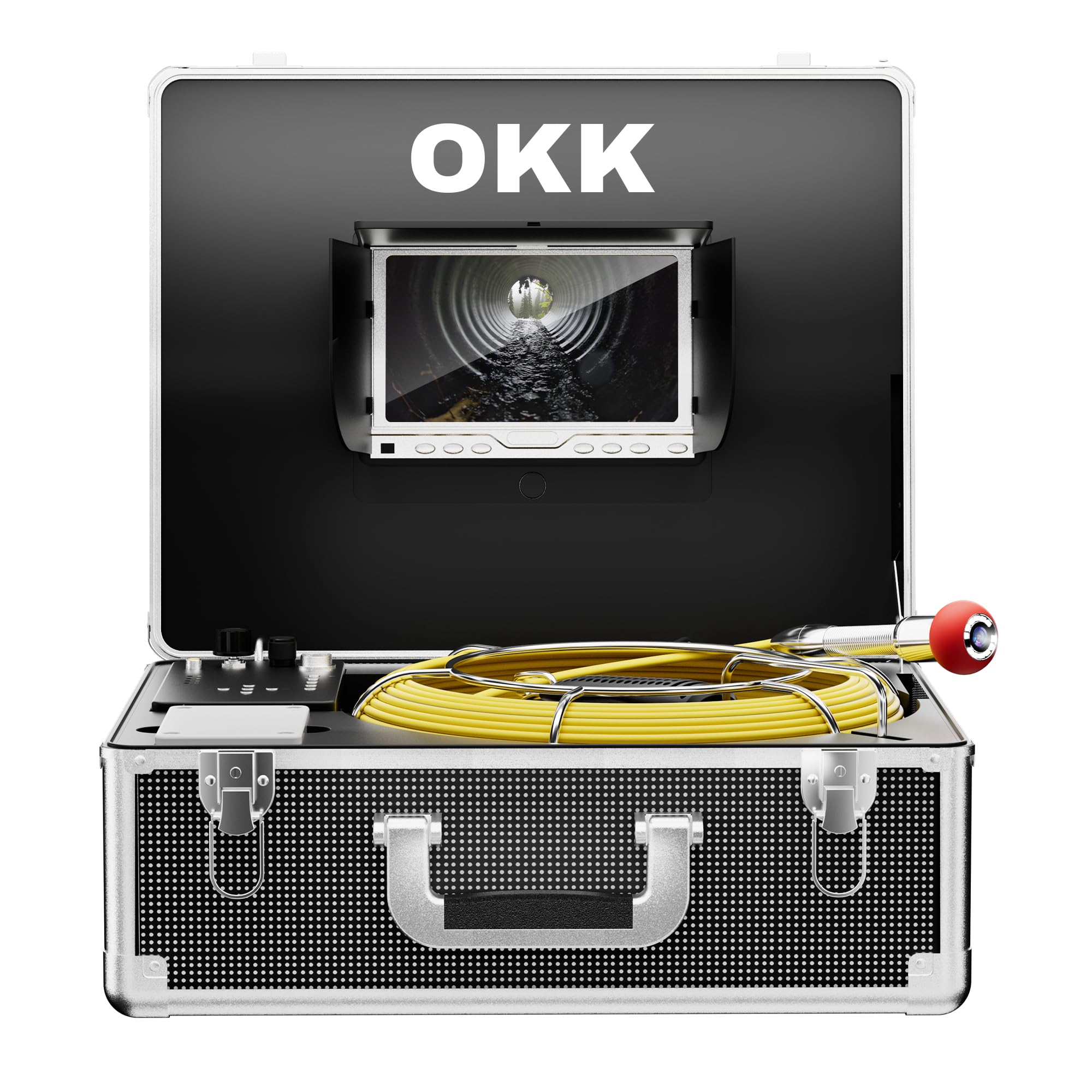Okk Sewer Camera, Drain Camera with 512Hz Sonde, Pipe Inspection with Self-Leveling, Industrial Endoscope with DVR, 7" LCD Plumbing Snake Endoscope