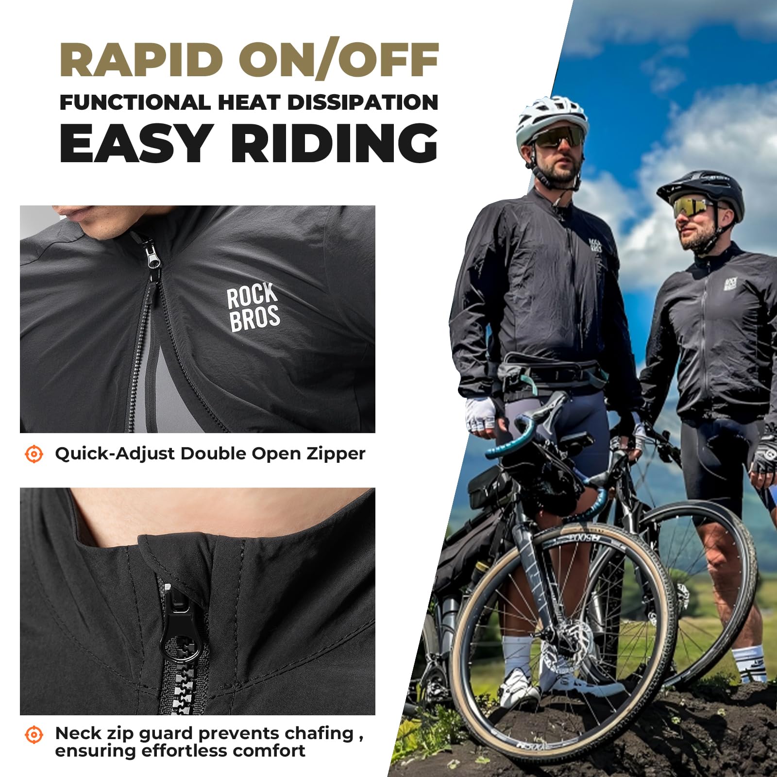 ROCKBROS Veste Homme Cycliste Respirante Séchage avec Protection Menton, Manches Longues, Noir/Marron M-4XL