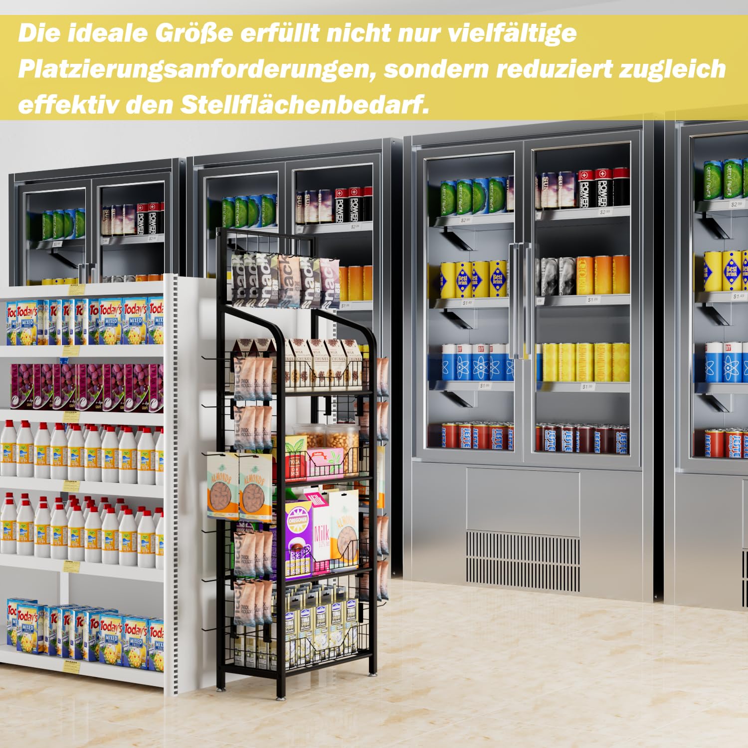 4-stufiges Metall Präsentierregal mit 30 Haken, stabiler Drahtgitter Aufbewahrungsständer für Snacks, Lebensmittel, Laden & Zuhause