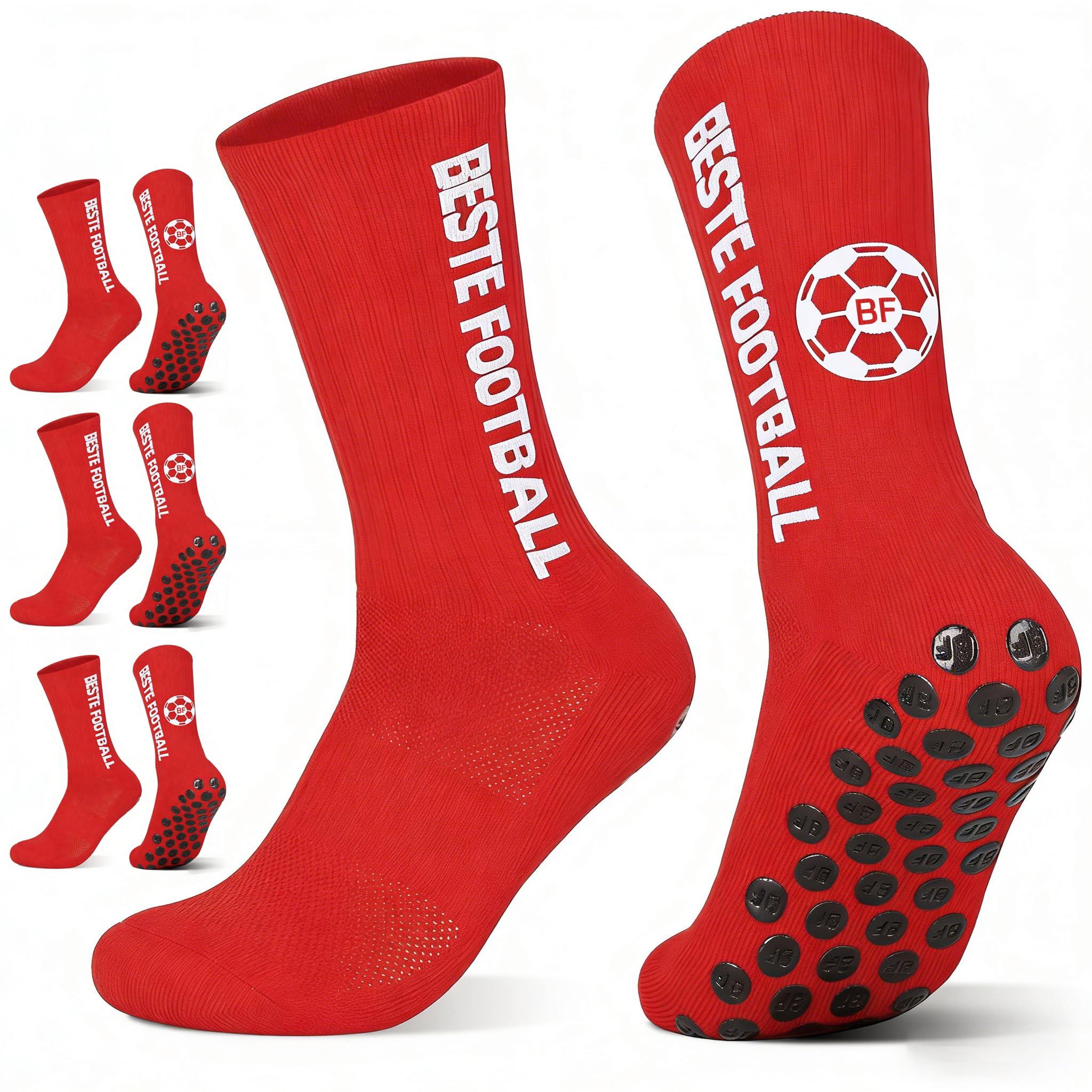 3 Paar Fußballsocken 43-46 39-42 35-38, für Herren Damen junge und Kinder | Football Socks, Grip Socken Fussball, Atmungsaktiv Rutschfeste Sportsocken für Soccer Basketball, Geschenk